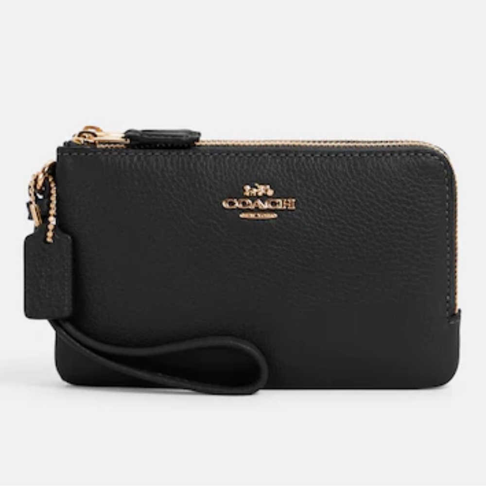 🌸NEW COACH Double Corner Zip Wristlet Black/Gold With Tags. - Picture 11 of 14